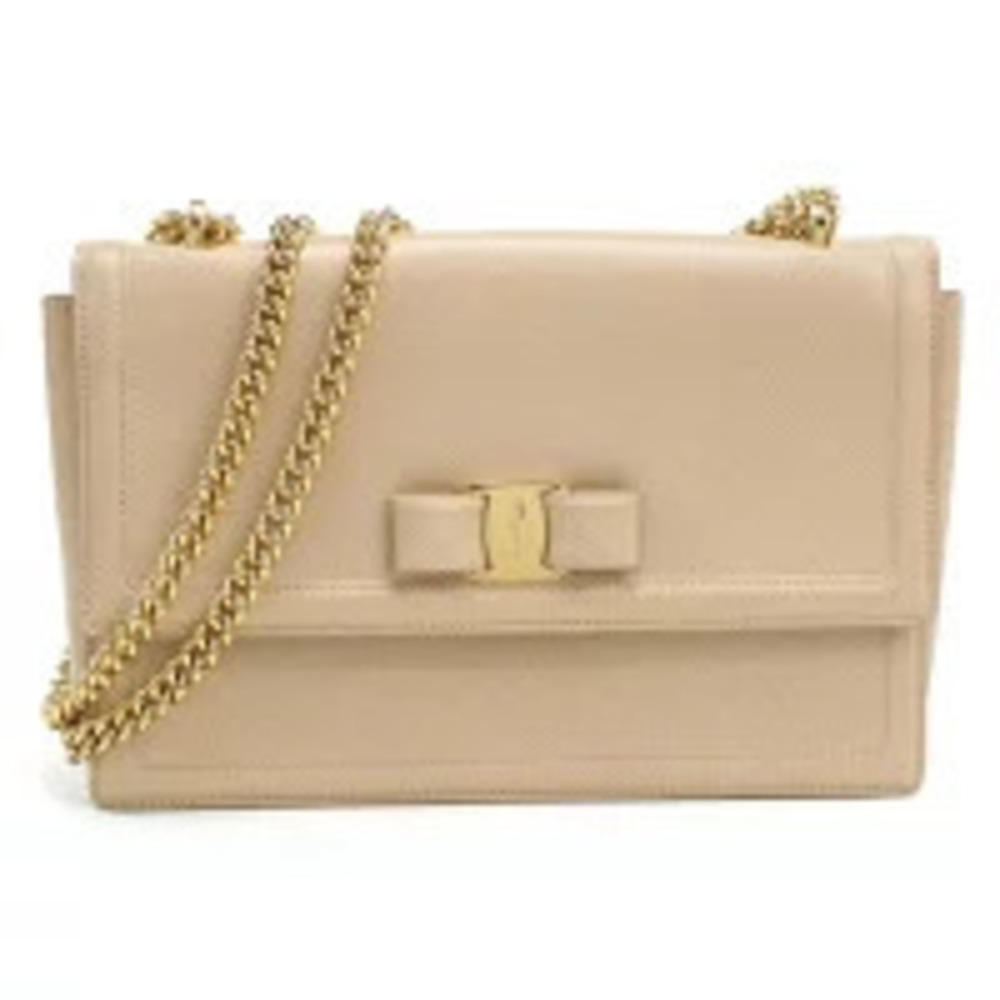 Salvatore Ferragamo Shoulder Bag Vara Ribbon Chain Beige Cream Crossbody